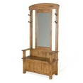 thumbnail image 2 of Marv Foyer Hall Tree Coat Hanger w Mirror, Storage Bench, Light Brown, 2 of 5