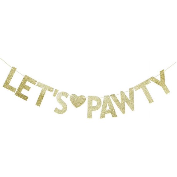 Gold Glitter Let's Pawty Banner for Pet Dogs Birthday Party Sign Decorations