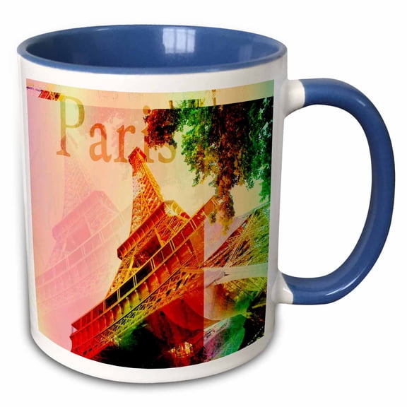 3drose, Paris- Eiffel Tower- Europe- Travel, 15oz Two-tone Blue Mug