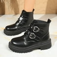 thumbnail image 4 of Womens Punk Ankle Boots Trendy Buckle Strappy Gothic Lug Sole Platform Lace up Mid Calf Booties Waterproof Leather Combat Boots, 4 of 7