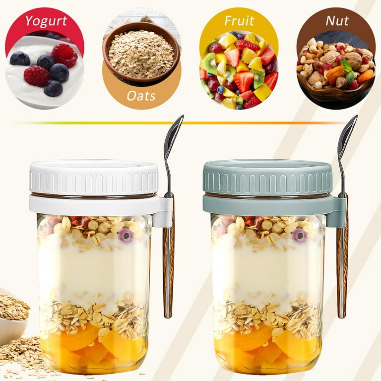 BEWAVE Overnight Oats Containers, 20oz Overnight Oats Jars with Lid and  Spoon, Portable Plastic Oatmeal Mason Jar for Yogurt Cereal Milk Vegetable