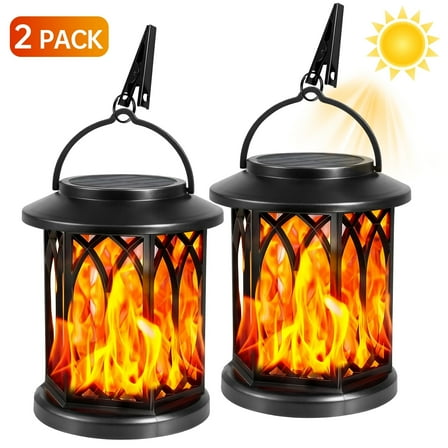 Solar lanterns Outdoor Waterproof(Pack of 2),MOJINO Solar lanterns for Outside Hanging,Tabletop Decorative Lighting with Flickering Flame for Garden, Patio, Yard