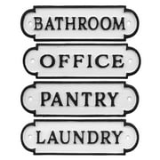 AuldHome Farmhouse Decor Metal Signs, Set of 4 Decorative Cast Iron Door Room Plaques with "Pantry", "Office", "Bathroom" and "Laundry"