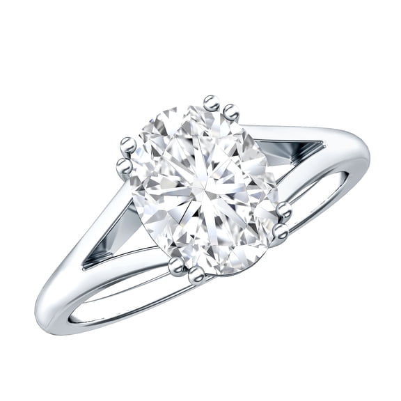 Rosec Jewels Certified Moissanite Oval Engagement Ring 2 Carat - Split Shank Ring (7X9 mm, D-VS1 Quality), 925 Sterling Silver, US 4.00
