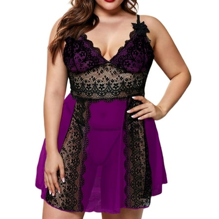 LilyLLL Plus Size Womens Bralette Lace Nightdress Chemise Babydoll Lingerie Pajamas Sleepwear