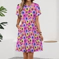 thumbnail image 2 of Pink Daisy Print Short Sleeve Dress Women Summer Evening Dresses Ladies Sundress, 2 of 7
