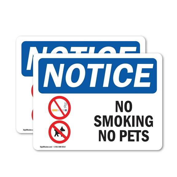 (2 Pack) No Smoking No Pets Sign