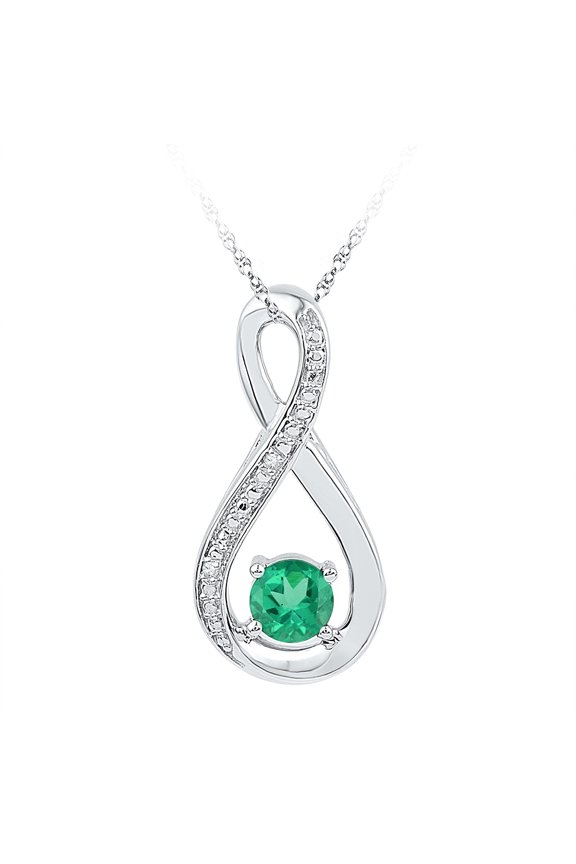 Sterling Silver Womens Round Lab-Created Emerald Infinity Diamond Pendant 1/2 Cttw