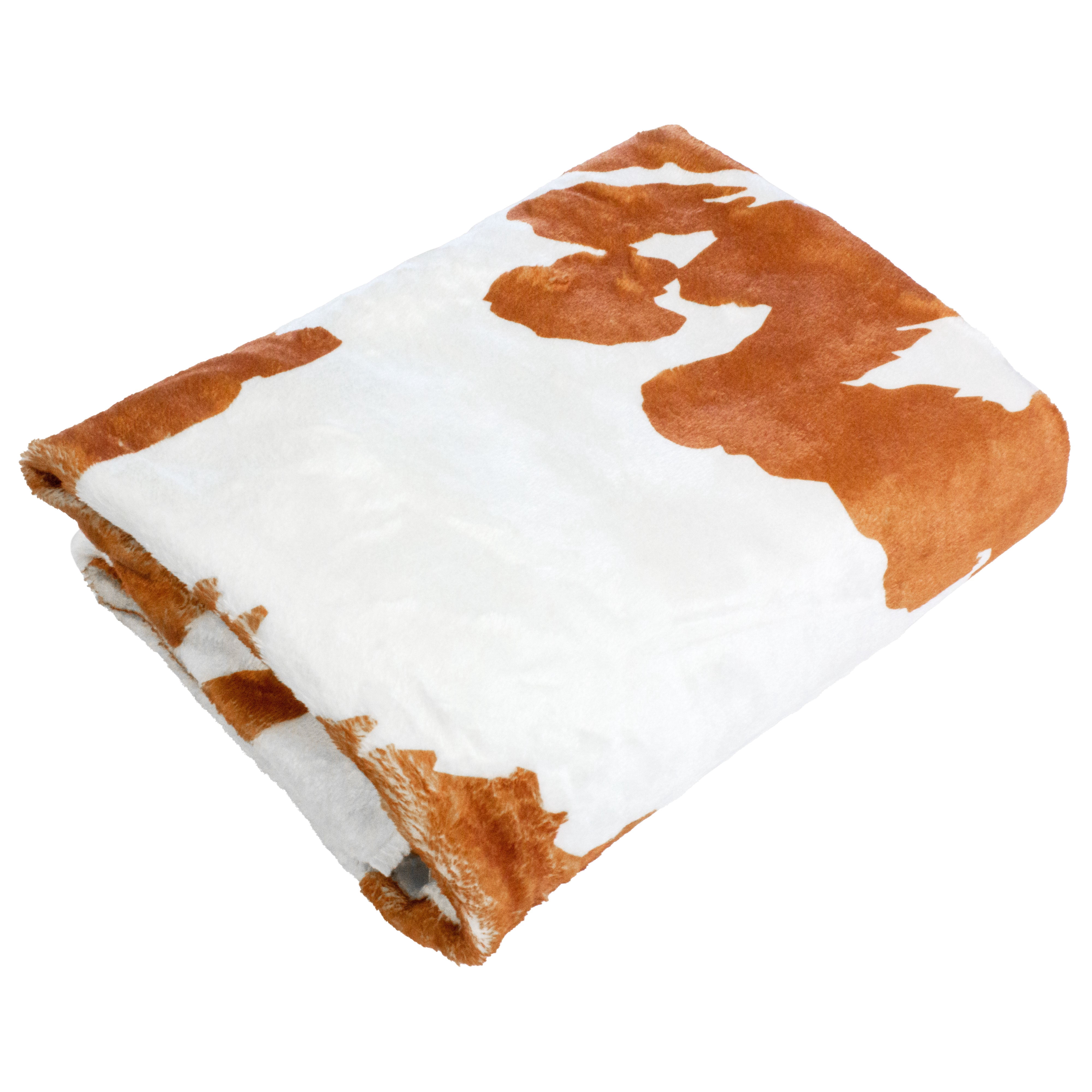 Everything Comfy Cow Print Decorative Throw Blanket, 30" X 40", Tan
