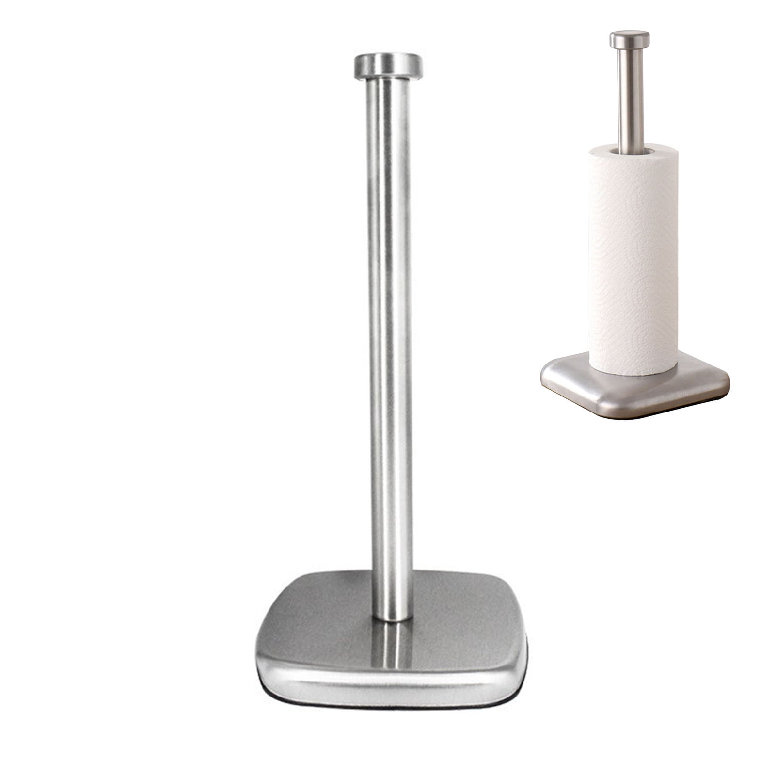 Opvise Stainless Steel Paper Towel Holder with Thick Pole Design, One-Handed Tear, Universal Roll Compatibility, Non-Slip Weighted Base, Durable & Modern Kitchen/Bathroom Organizer