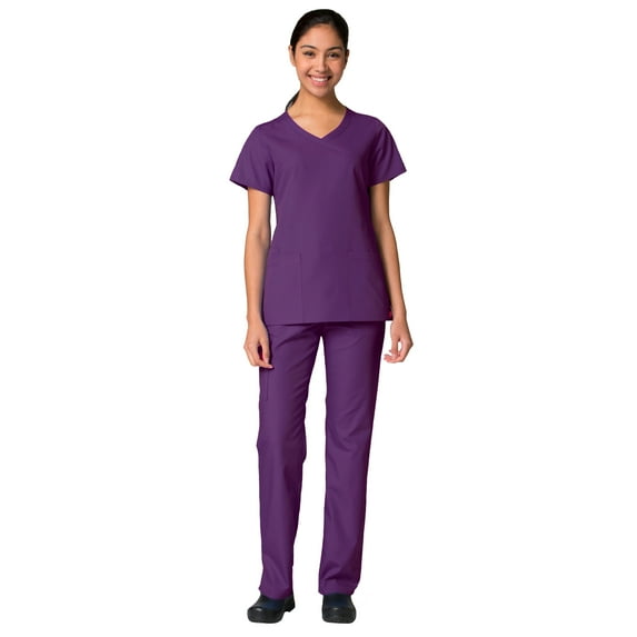 Maevn Red Panda Women's Curved Mock Wrap Top & Full Elastic Cargo Pant Scrub Set