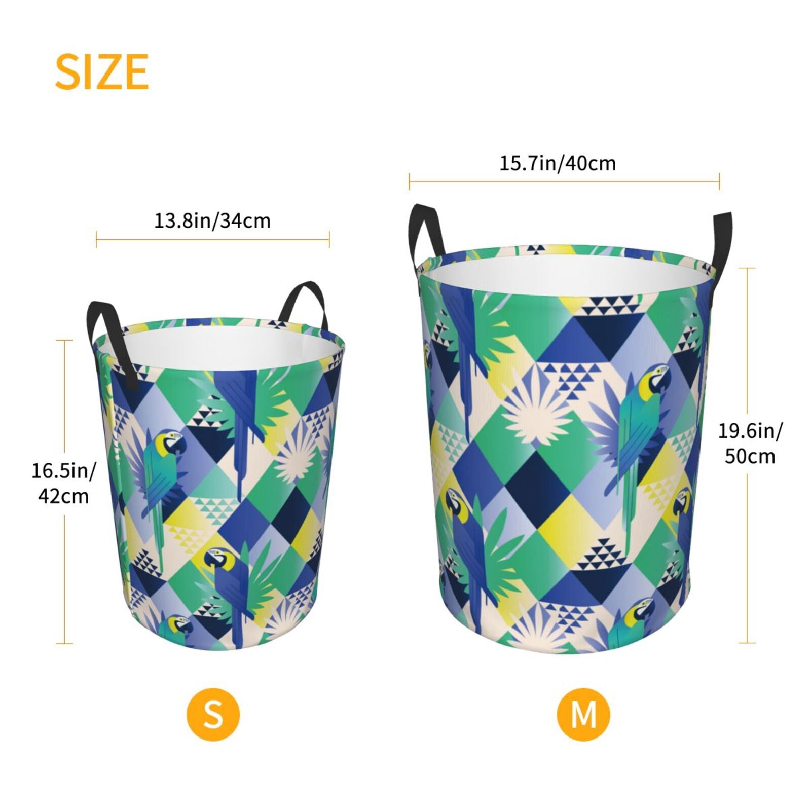 Large Laundry Basket with Handles - Geometric Cute Parrot Kids Baby Dirty Clothes Laundry Hamper for Bedroom Aesthetic