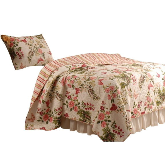 Benjara Atlanta Fabric 2 Piece Twin Size Quilt Set with Butterfly Prints,Multicolor