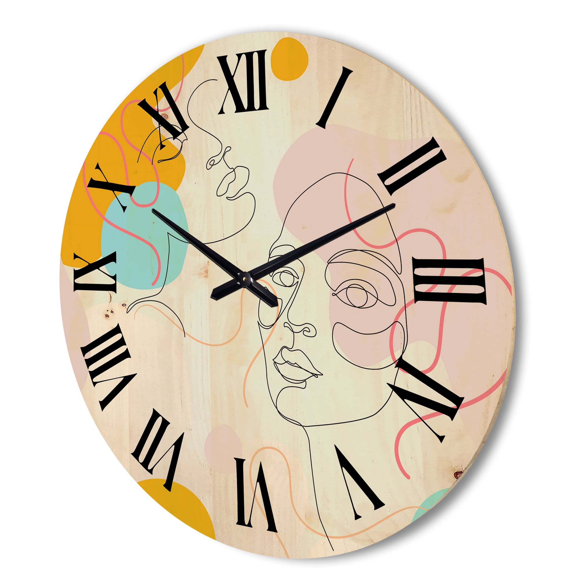 Designart 'Minimal Portrait of Female Face Drawn With One Line II' Modern Wood Wall Clock