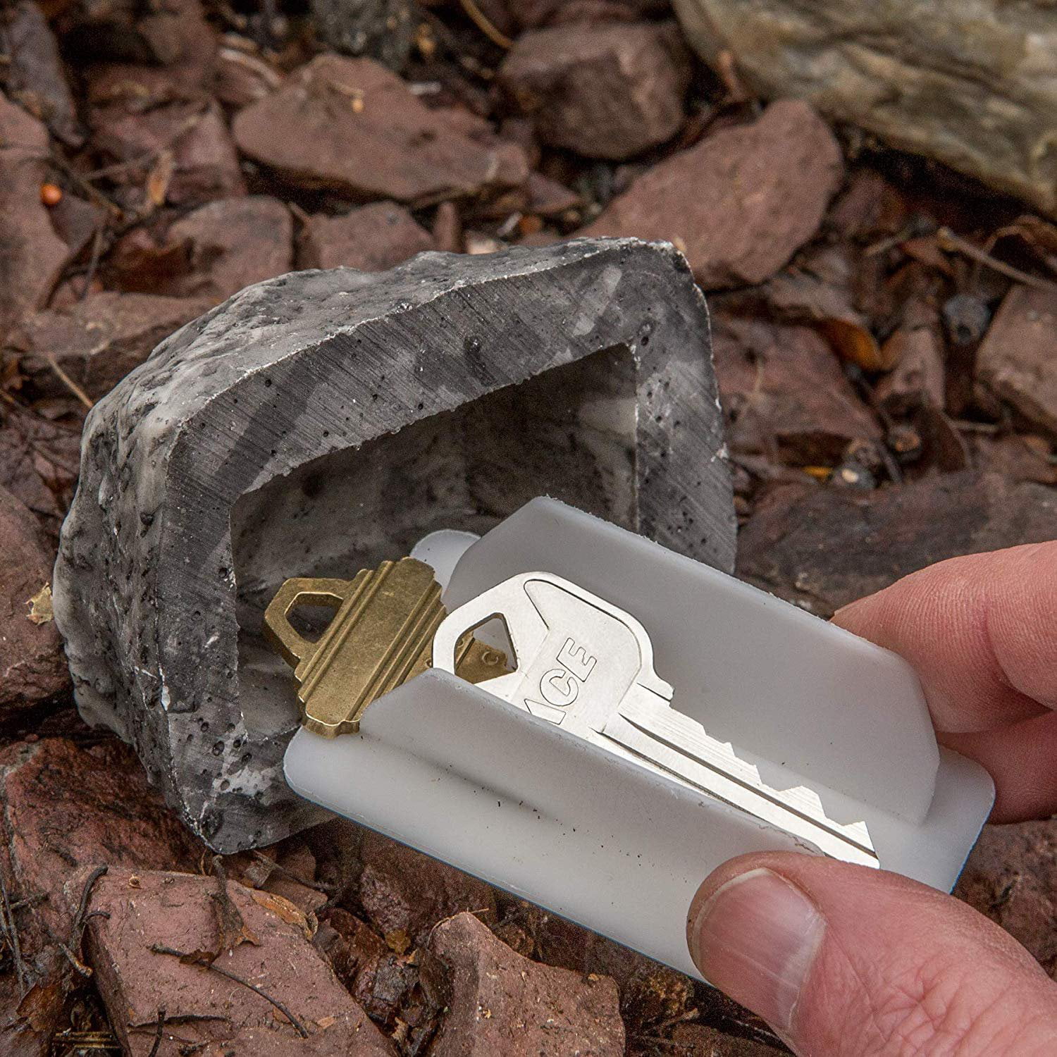 Fake Rock Key Hider,Flat Plastic Base Holder in Gray Color for Safe  Compartment of Spare Car Key, House Keys ,Home Improvement, Unique Gift