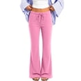 thumbnail image 3 of WULMLEO Womens Loose Flare Sweatpants High Rise Side Pockets Casual Stretchy Y2k Soft Yoga Pants Pink L, 3 of 8