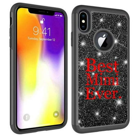 Glitter Bling Sparkle Shockproof Protective Hard Soft Case Cover for Apple iPhone Best Mimi Ever (Black, for Apple iPhone 7 Plus/iPhone 8