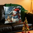 thumbnail image 4 of Snowman Christmas Throw Pillow Cover 18x18 Inch, Festive Red and Blue Holiday Decor Pillowcase with Snowman Scene for Sofa Cushion B, 4 of 6