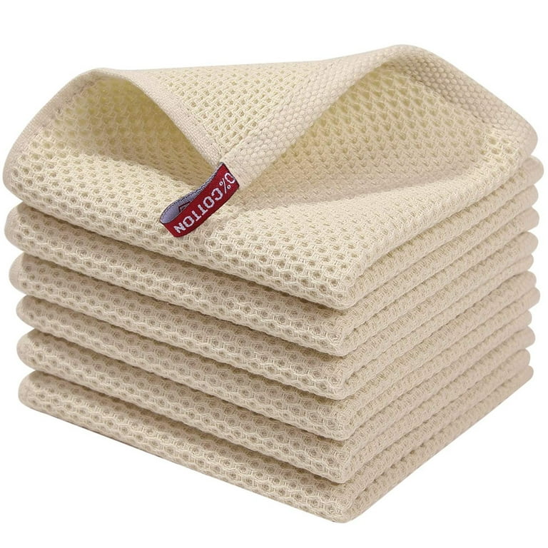 Beige Kitchen Dish Drying Towels, 100% Cotton 6-Pack Waffle Weave Ultra Soft Absorbent Dish Cloths, Quick Drying Dish Rags, 12 x 12 Inches, Size: 6pcs