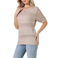thumbnail image 4 of INSPIRE CHIC Crochet Tops for Women's Summer Sweater Lightweight Short Sleeve Pullover Knit Top L Khaki, 4 of 6