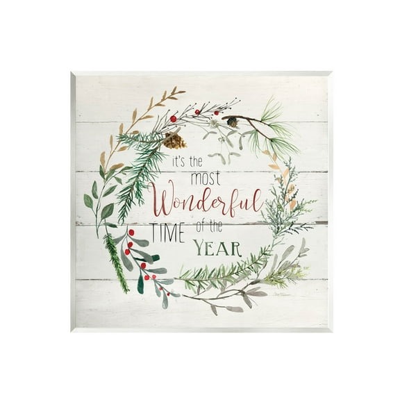 Stupell Industries Most Wonderful Time of Year Wreath Graphic Art Unframed Art Print Wall Art, Design by Carol Robinson