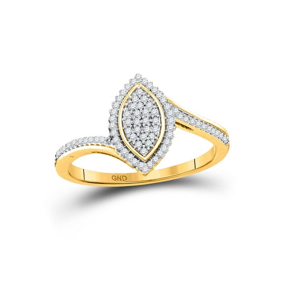 10kt Yellow Gold Womens Round Diamond Marquise-shape Cluster Ring 1/5 Cttw