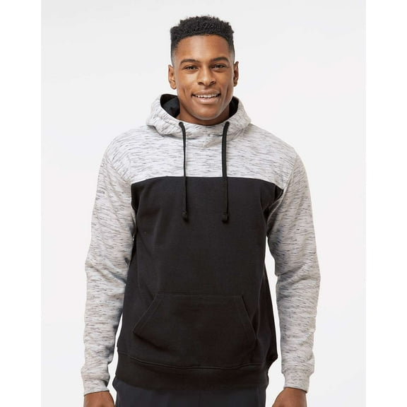 J. America MÃ©lange Fleece Colorblocked Hooded Sweatshirt