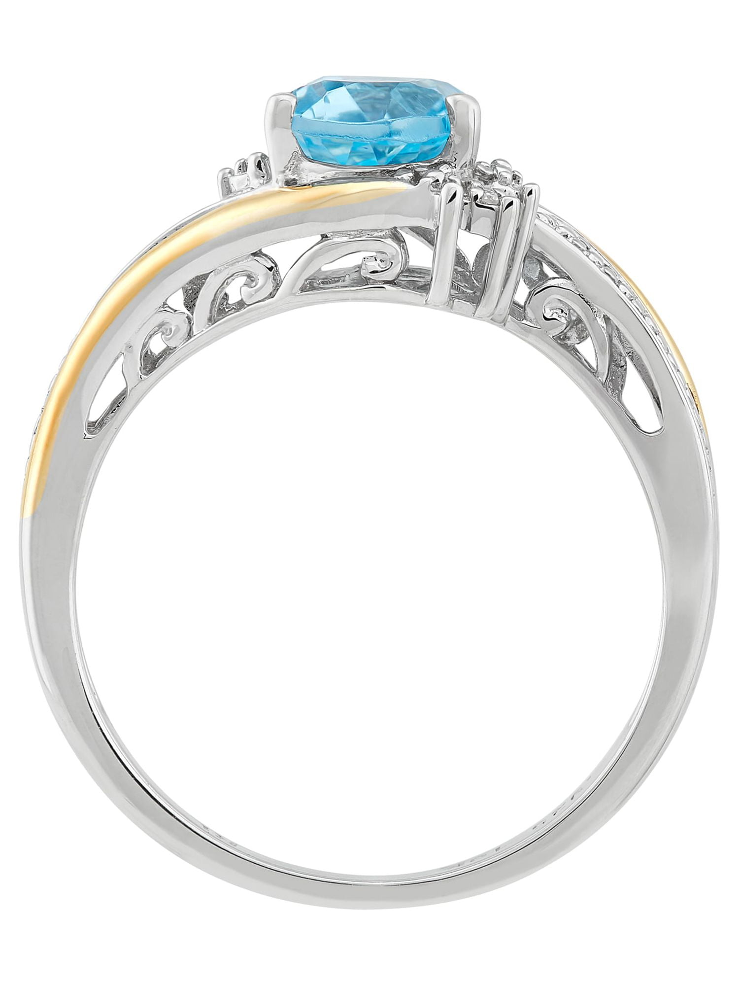 Brilliance Fine Jewelry Genuine Blue Topaz Diamond Accent Ring in Sterling Silver and 10K Yellow Gold  (图4)