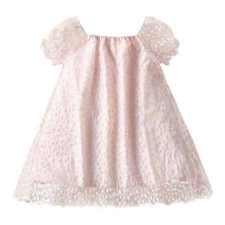 

CLZOUD Party Dresses for Girls Red Cotton Blend Toddler Girls Short Sleeve Floral Embroidery Tulle Dress Dance Party Princess Dresses Clothes 7Y