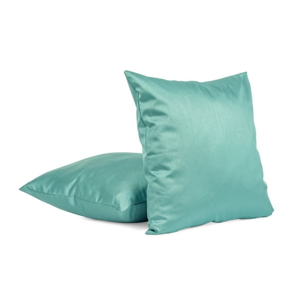 Pack of 2 Solid Faux Silk Square Decorative Pillow Covers/Shams with Zipper Closure - (26"x26", Lagoon)