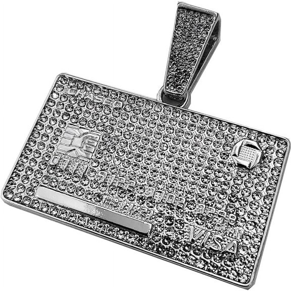 Hip Hop Iced Jewelry Rapper Style Silver Plated Cubic Zirconia Large Credit Card Pendant
