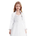 thumbnail image 3 of iEFiEL Kids Girls Elegant Satin Bolero Ruffle Trim Long Sleeve Open Front Cropped Cardigan for Party Dress A White 16, 3 of 7