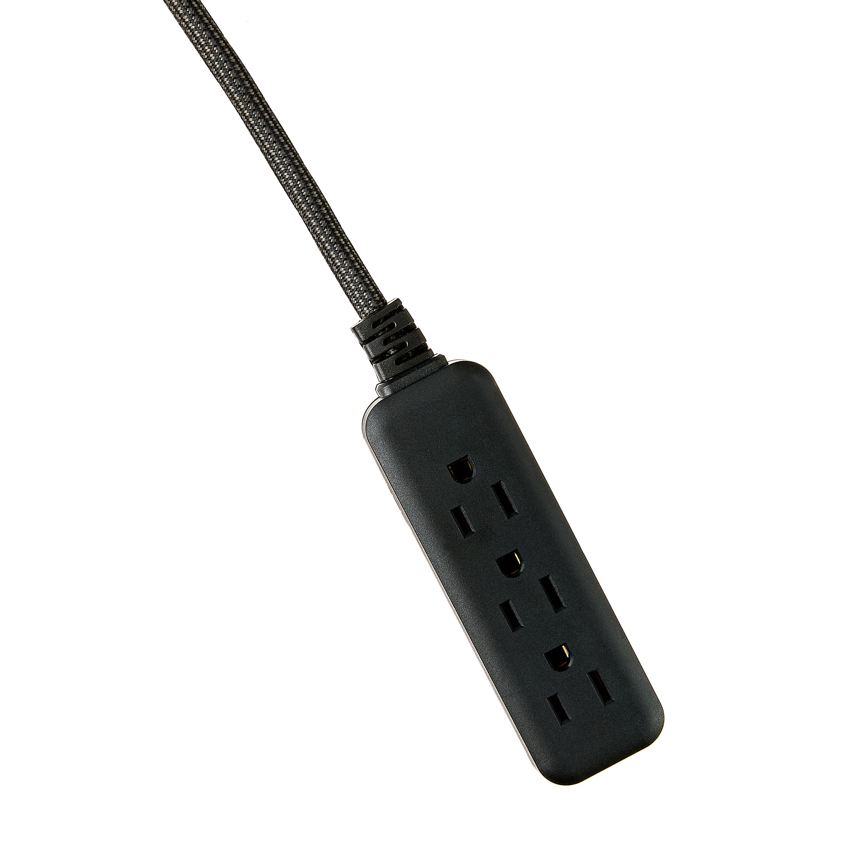 (3 pack) Hyper Tough Flat Plug Extension Cord, 2 ft Braided Cord, 3 Outlets, 3 Prong Grounded, Indoor, Black