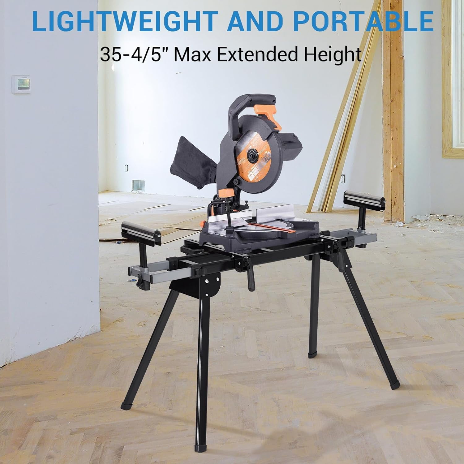 Lumiparty Professional Universal Miter Saw Stand, 440lbs Support, 76-4/5'' Max Sliding Rails & Tool-Free Adjustments, Portable & Lightweight for Job Sites, Black