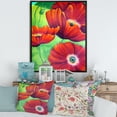 thumbnail image 2 of Designart 'Red Blossoming Poppies Over Wild Green V' Traditional Framed Canvas Wall Art Print, 2 of 5