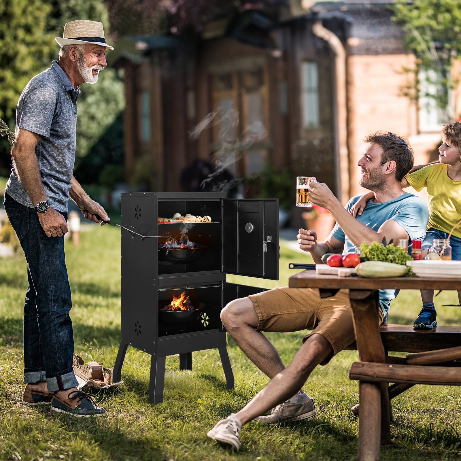 Ktaxon BBQ Grill Vertical BBQ Smoker Multi-Layer Outdoor Charcoal Grill for Outdoor Barbecue Event,Patio,Backyard