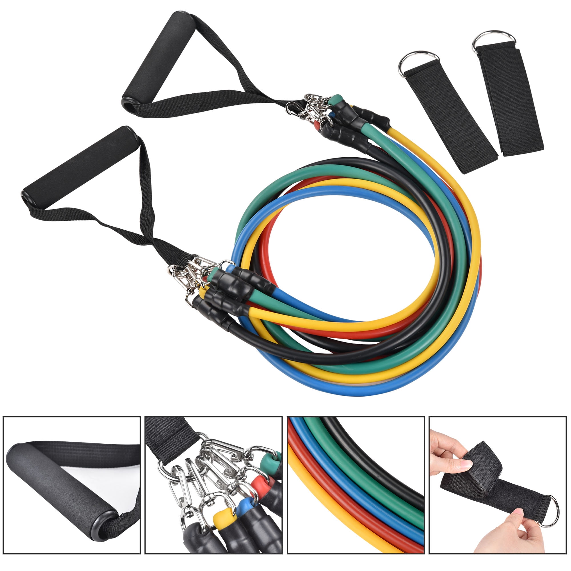 Yescom 5 Tubes Resistance Bands Set Exercise Workout Stackable 100Lbs Ankle Strap Home