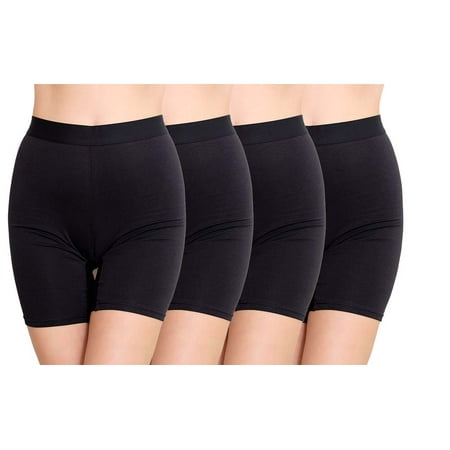 Nabtos Women s Plus Black Cotton High-Waist Tight Band Boyshort Briefs Underwear Pack Of 4 Anti Chafing Female Boxers Panties Slip Short -XL