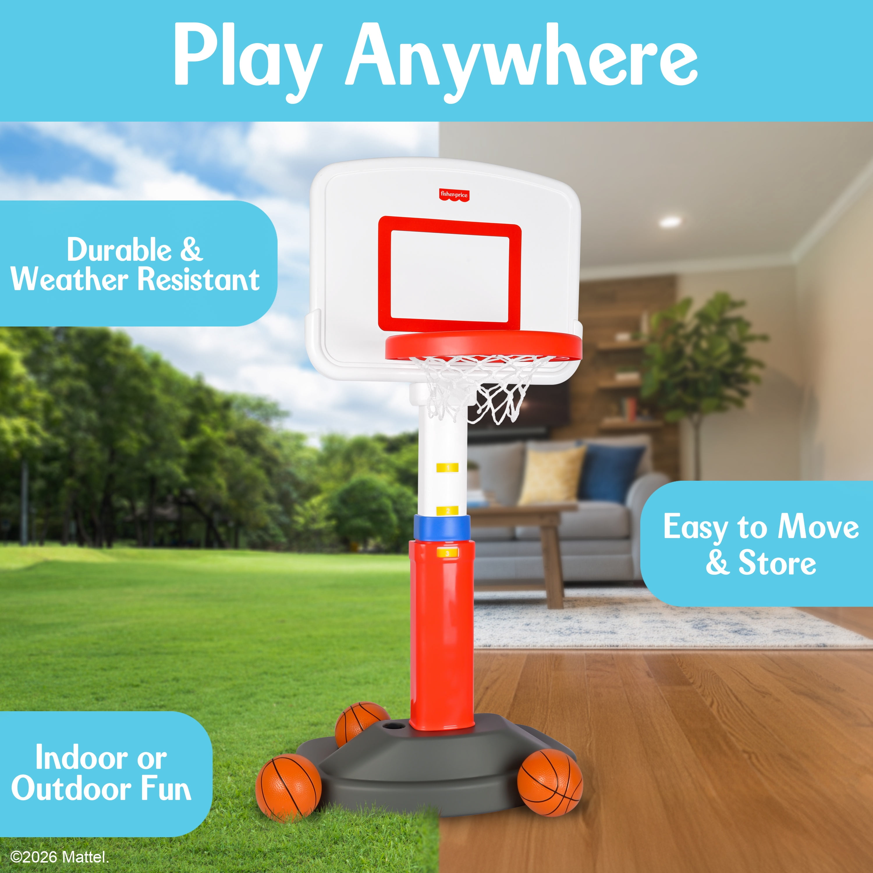 Fisher-Price Grow-to-Pro Basketball Set with Adjustable Height and Balls for Kids Ages 18 Months to 5 Years