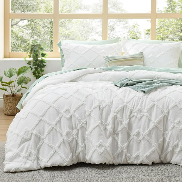 Juego de edredón Bedsure Boho King Size, blanco, 3 piezas