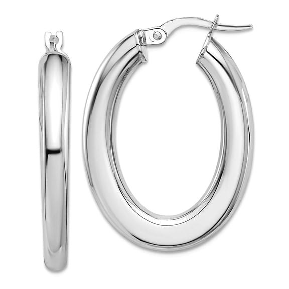 14k White Gold Polished Tube Oval Hoop Earrings 29.5x21.3mm Wide 3mm Thick Hoop Earring for Women