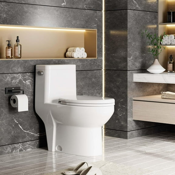 Danolapsi One Piece Toilet, Elongated Toilet With Soft Closing Seat, V-Cover Toilet Seat, Left-Hand Trip Lever and Comfortable Seat Height for Bathroom