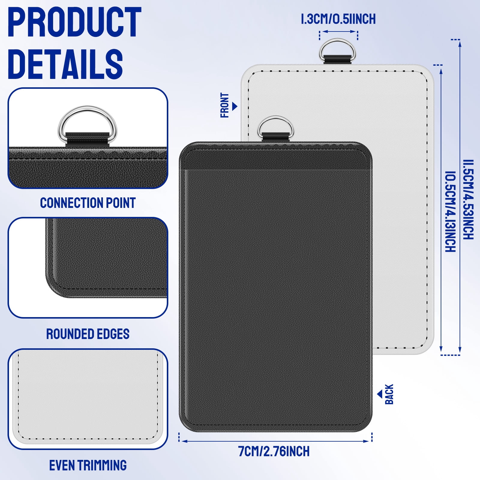 FKSZLL 20 Pcs Sublimation ID Badge Holder PU Leather Heat Transfer Print Vertical ID Card Holders Waterproof Name Tag Holders Blank for Coach Office Employees Students