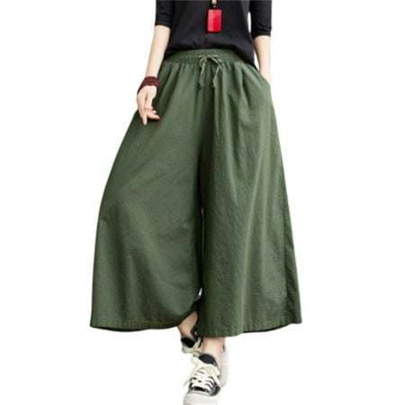 

Women Summer Oversize Wide Leg Pants Cotton Linen Causal Trousers Solid Color Clothing for Girls Loose Fit for Yoga Tie Waist Plus Size 3XL Army Green