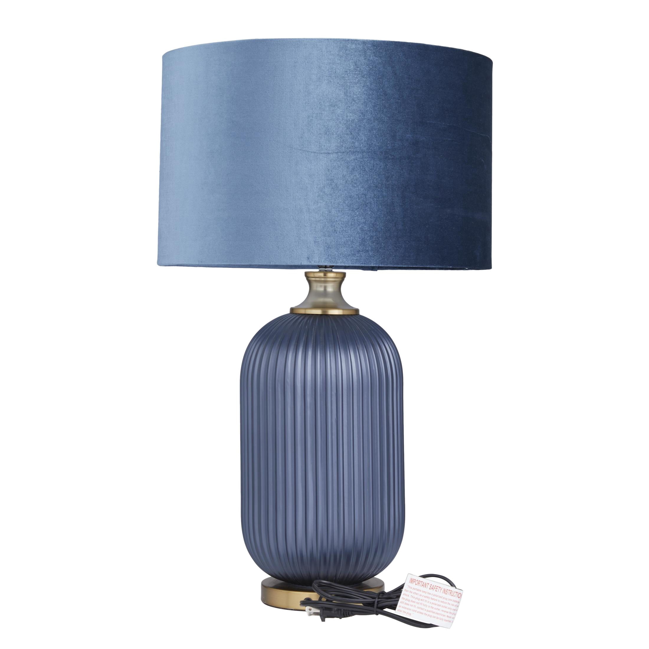 DecMode 26" Ribbed Blue Table Lamp with Blue Velvet Shade