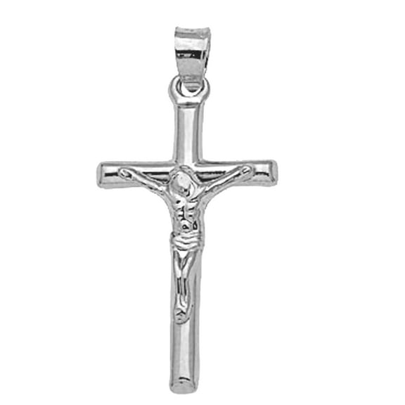 Ritastephens 14K White Gold Tubular Crucifix Cross Pendant Necklace