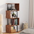 thumbnail image 2 of Furologee 5-Tier Bookshelf, S-Shaped Geometric Bookcase, Narrow Freestanding Display Shelves for Bedroom, Living Room, Home Office, Rustic Brown, 2 of 9