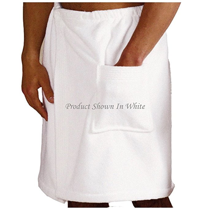 Men's Long Terry Bath Shower Wrap 100% Cotton White Men's Long Terry Bath Shower Wrap 100% Cotton White