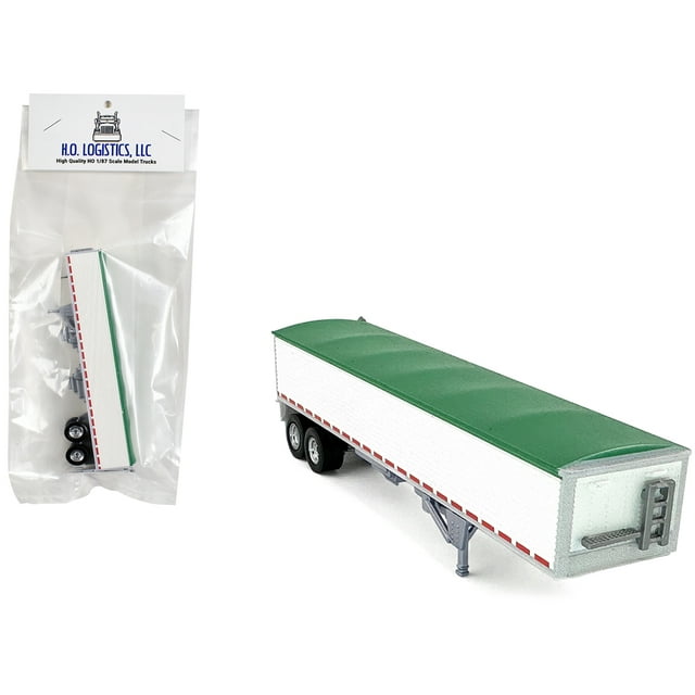 Covered Grain Trailer White with Green Tarp 1/87 (HO) Scale Plastic Model Car by HO Logistics