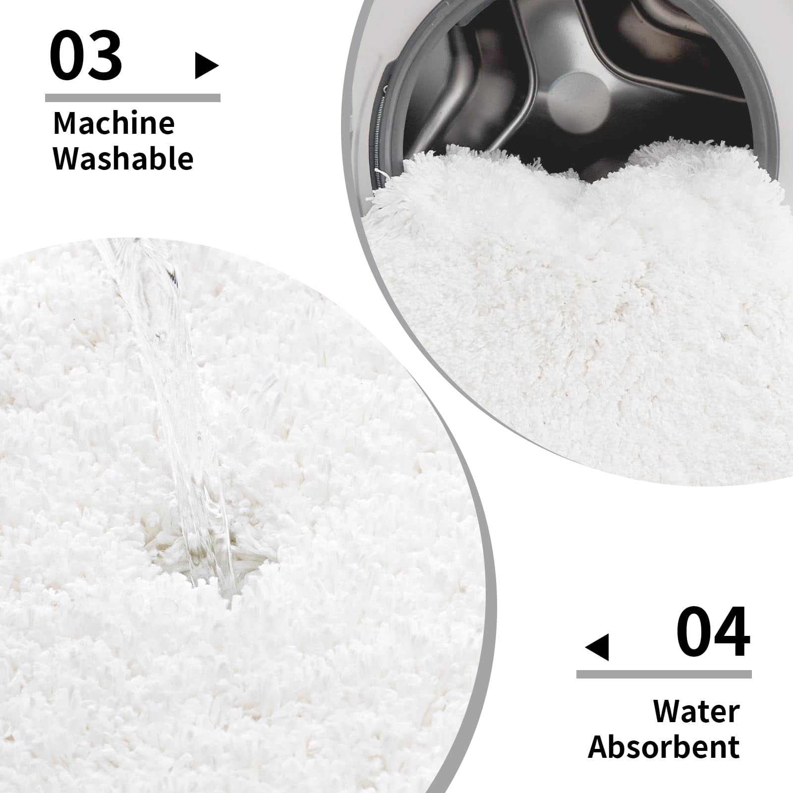 White Bathroom Rug 24x36 - Non-slip Plush Thick Bath Mat  Highly Absorbent & Ultra Soft Fluffy Floor Machine Washable For Shower And Tub
